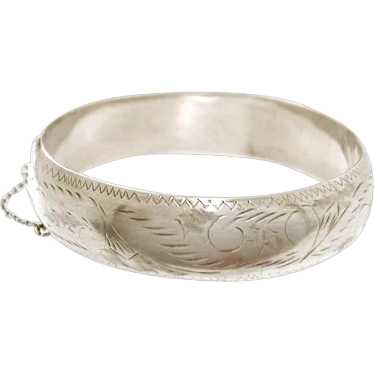 Sterling Hinged Bangle Bracelet with Engraved Des… - image 1