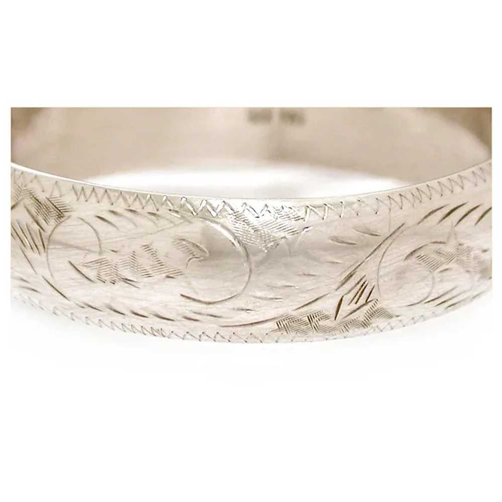 Sterling Hinged Bangle Bracelet with Engraved Des… - image 3