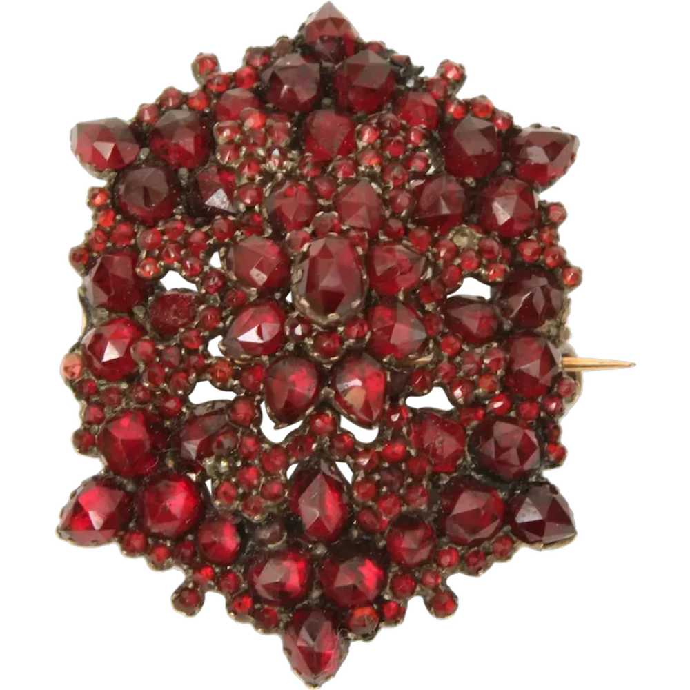 Antique Bohemian Garnet Pin Pendant Victorian Ros… - image 1