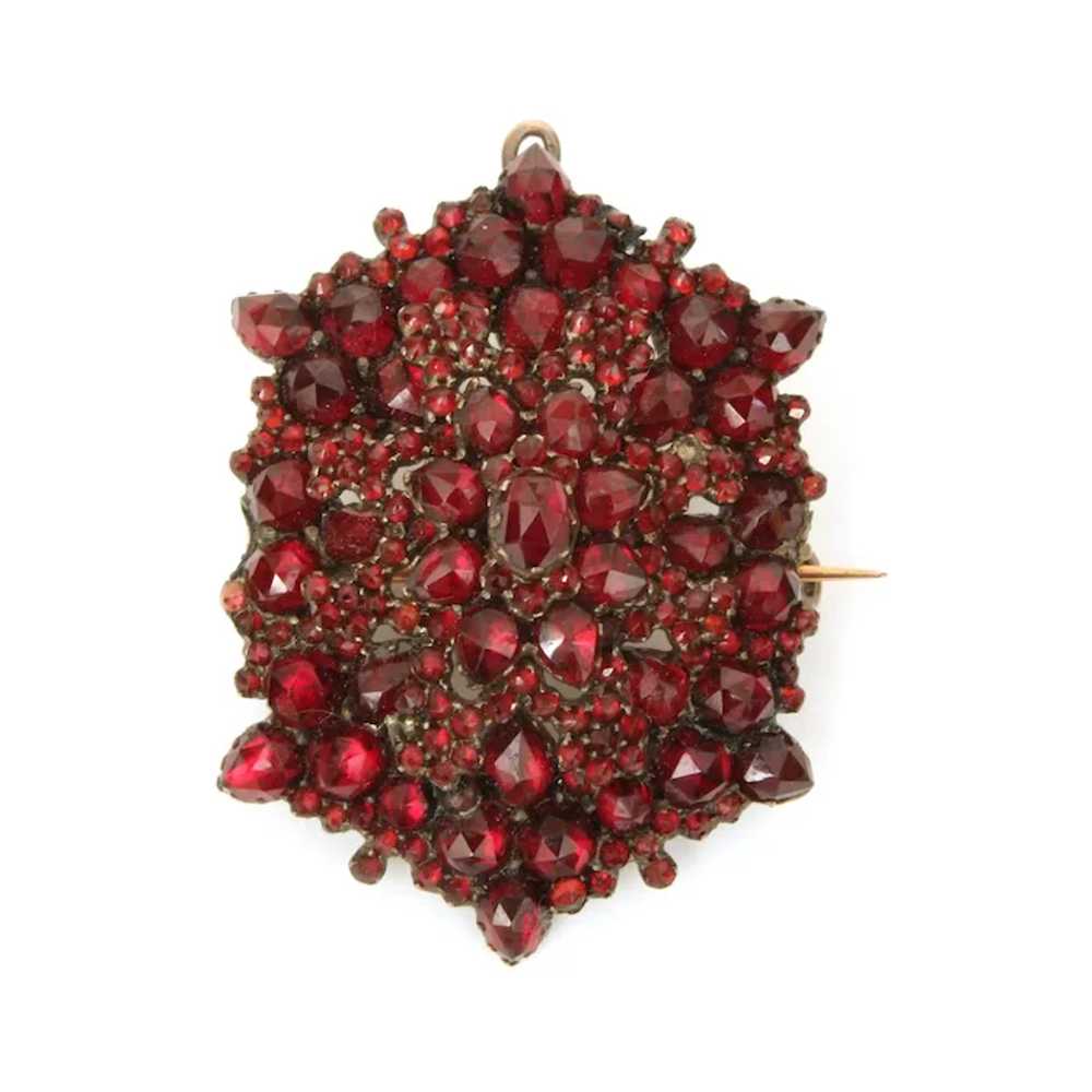 Antique Bohemian Garnet Pin Pendant Victorian Ros… - image 2