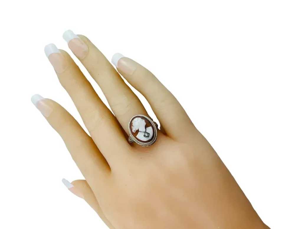 14K White Gold Cameo Filigree Ring with Diamond #… - image 10