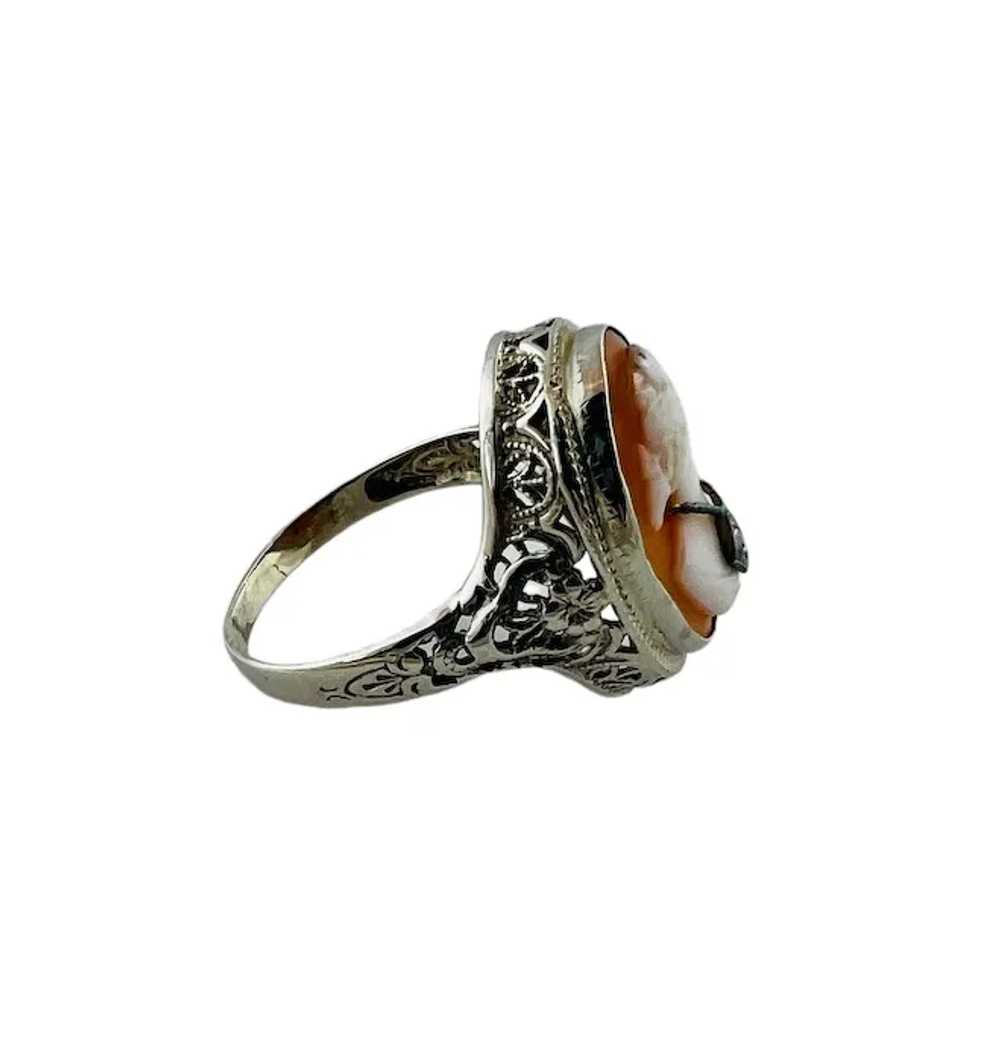 14K White Gold Cameo Filigree Ring with Diamond #… - image 4