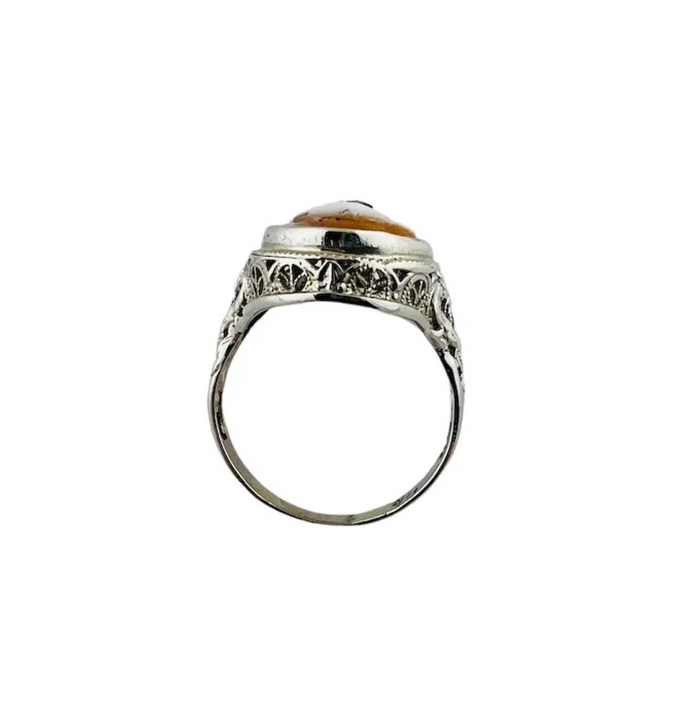14K White Gold Cameo Filigree Ring with Diamond #… - image 5