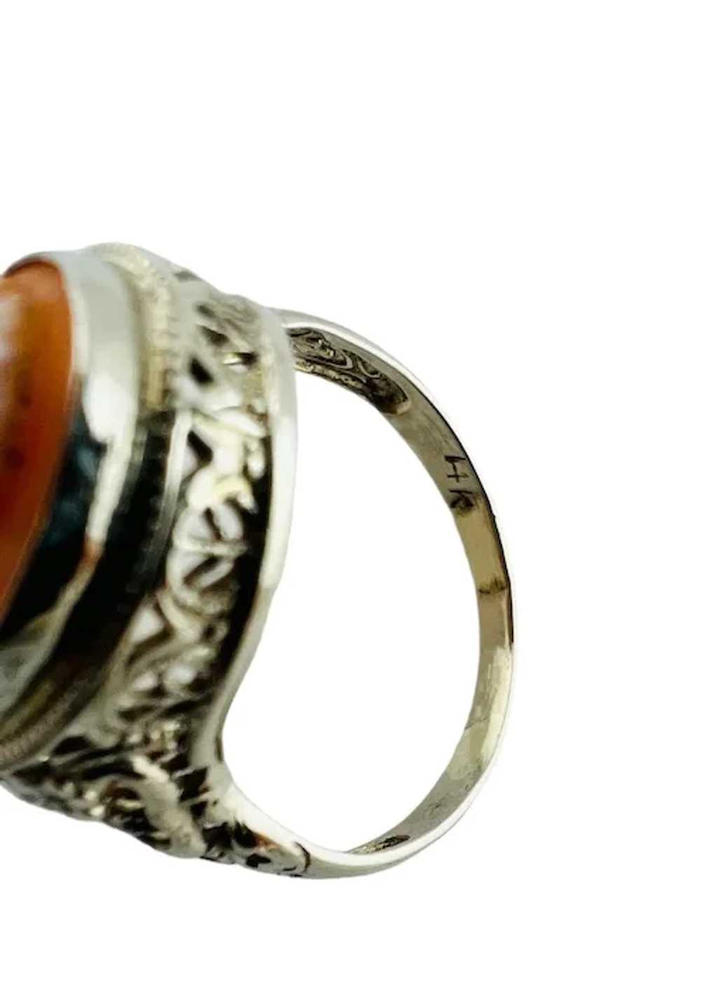 14K White Gold Cameo Filigree Ring with Diamond #… - image 8