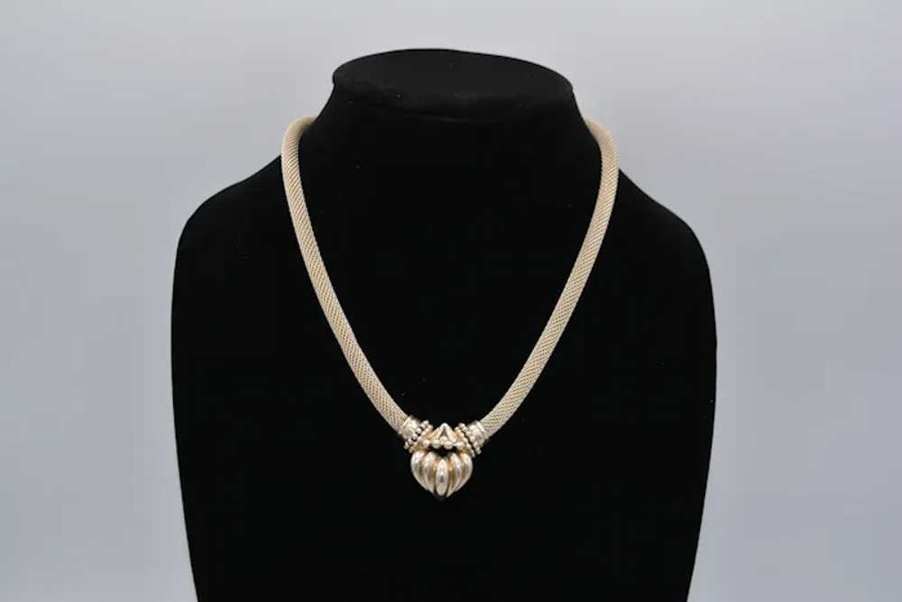 Sterling Silver Mesh Necklace with Ribbed Heart - image 2
