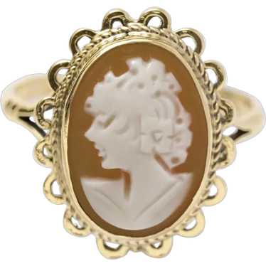 Vintage 1960's 9ct Gold & Cameo Portrait Ring Bir… - image 1