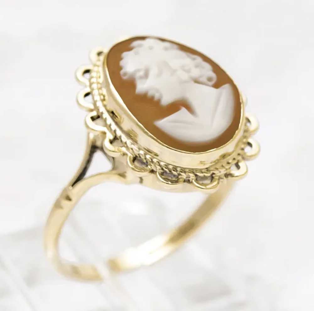 Vintage 1960's 9ct Gold & Cameo Portrait Ring Bir… - image 3