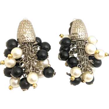 Black And White Bead Cluster Clip On Earrings - image 1