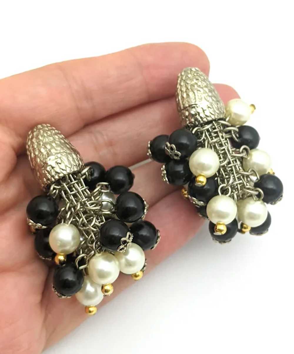 Black And White Bead Cluster Clip On Earrings - image 2