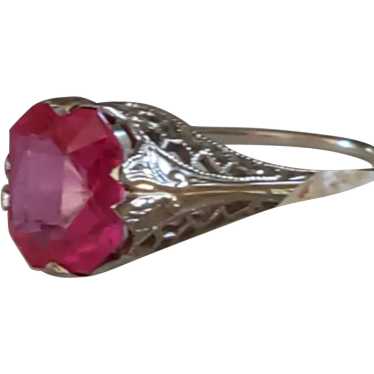 14K Gold Filigree Large Pink Sapphire Ring 6.75