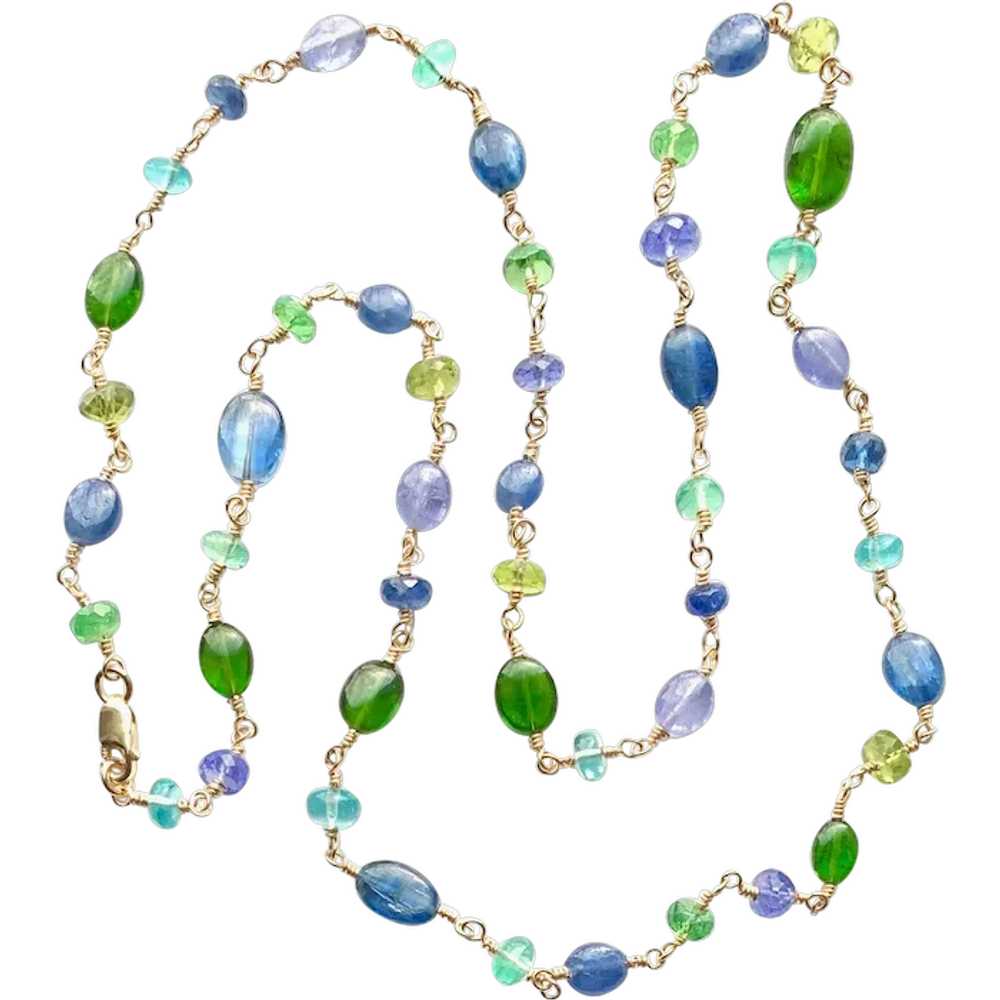 14k Solid Gold Multi Gemstone Bead Necklace | One… - image 1