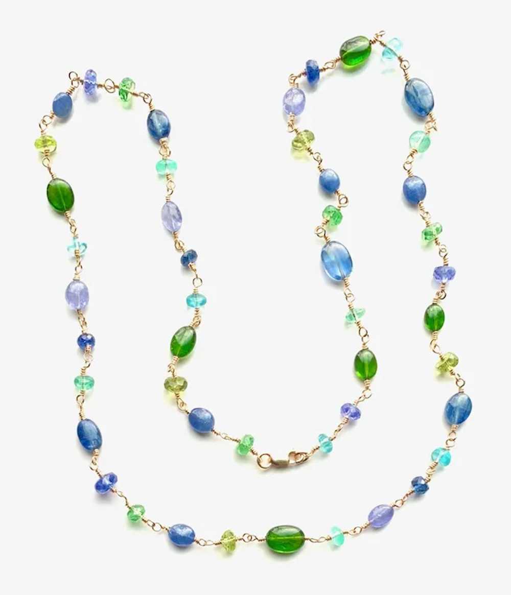 14k Solid Gold Multi Gemstone Bead Necklace | One… - image 5