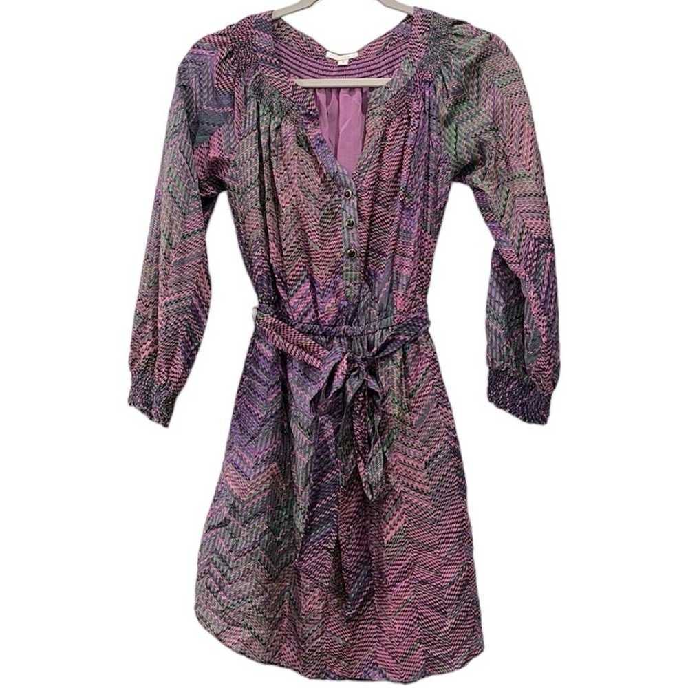 SHOSHANNA Silk Purple & Green Tie Waist Dress Siz… - image 1
