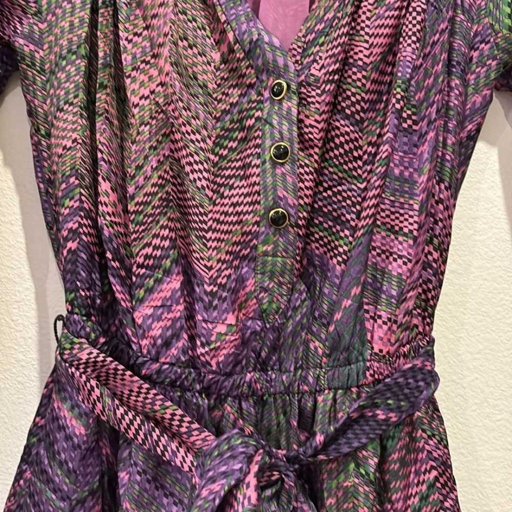 SHOSHANNA Silk Purple & Green Tie Waist Dress Siz… - image 2