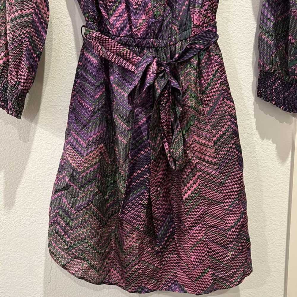 SHOSHANNA Silk Purple & Green Tie Waist Dress Siz… - image 4