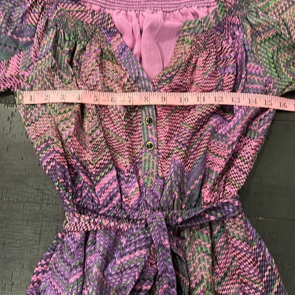 SHOSHANNA Silk Purple & Green Tie Waist Dress Siz… - image 8