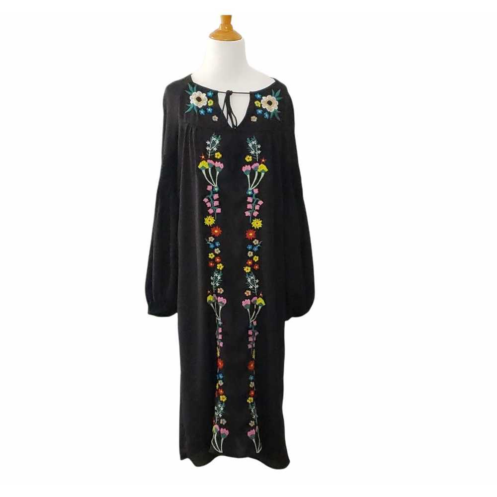 Neiman Marcus Embroidered Peasant Dress Midi Blac… - image 2