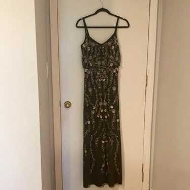 ADRIANNA PAPELL FLORAL green beaded dress size 2 - image 1