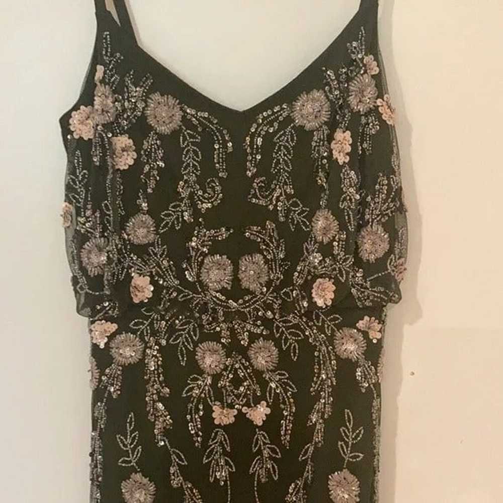 ADRIANNA PAPELL FLORAL green beaded dress size 2 - image 2