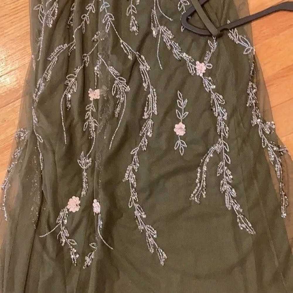 ADRIANNA PAPELL FLORAL green beaded dress size 2 - image 5