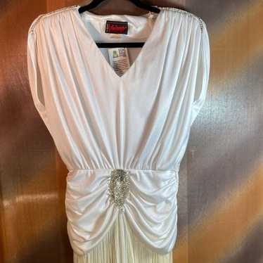 Vintage 80’s party dress. white size 6. Big shoul… - image 1