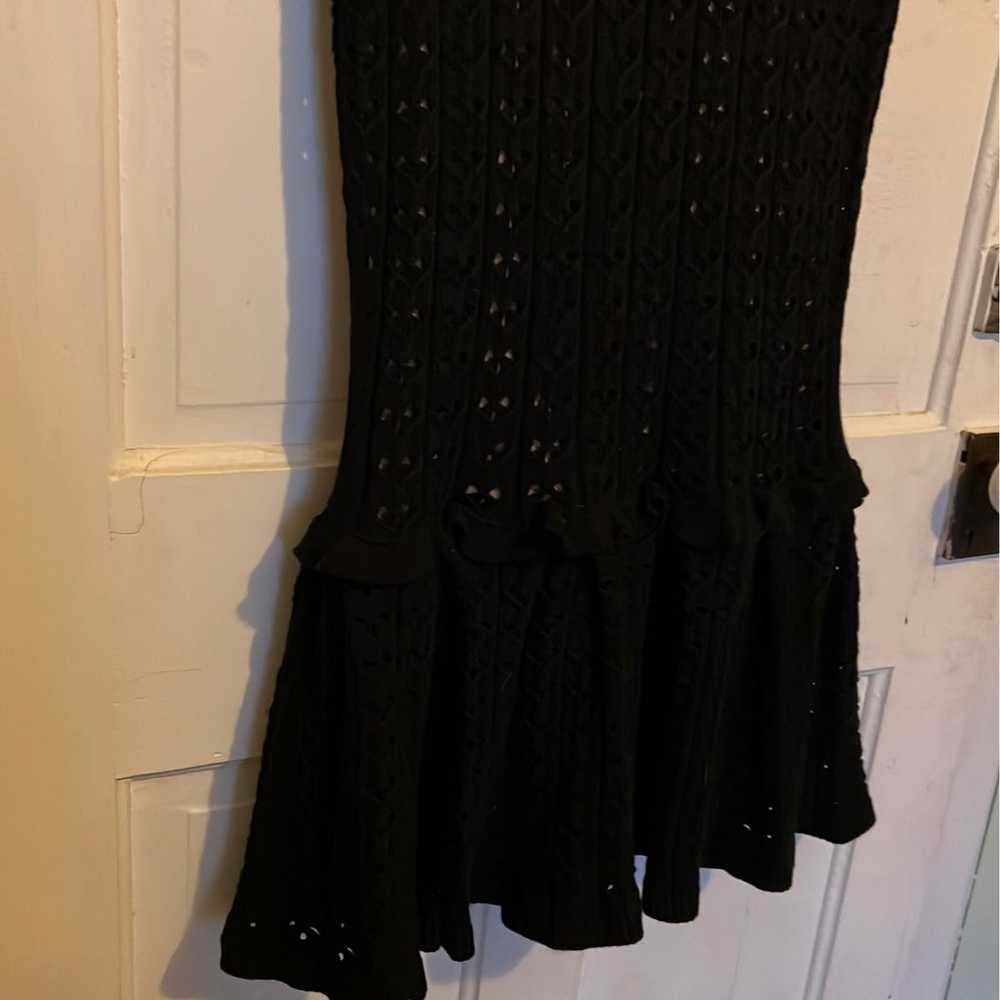 Red Valentino Black Crochet Ruffle Dress - image 5