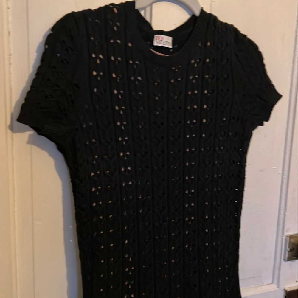 Red Valentino Black Crochet Ruffle Dress - image 6
