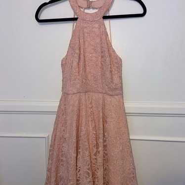 Pink sparkly high neck mini dress