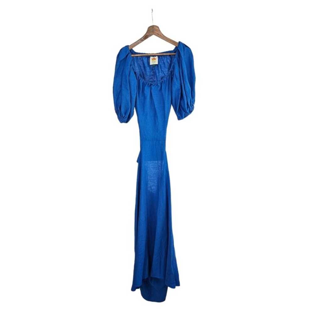 Farm Rio Knotted Linen Blue Midi Dress Size Small - image 2