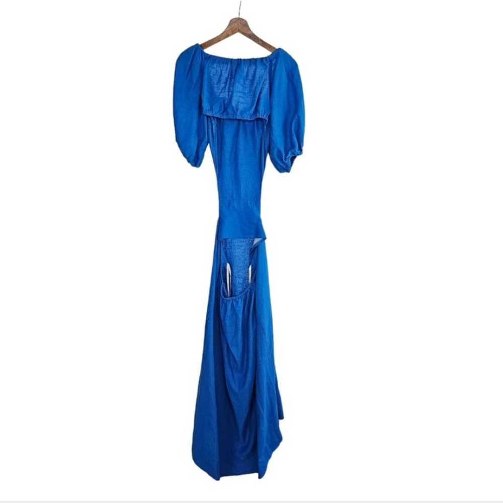 Farm Rio Knotted Linen Blue Midi Dress Size Small - image 3