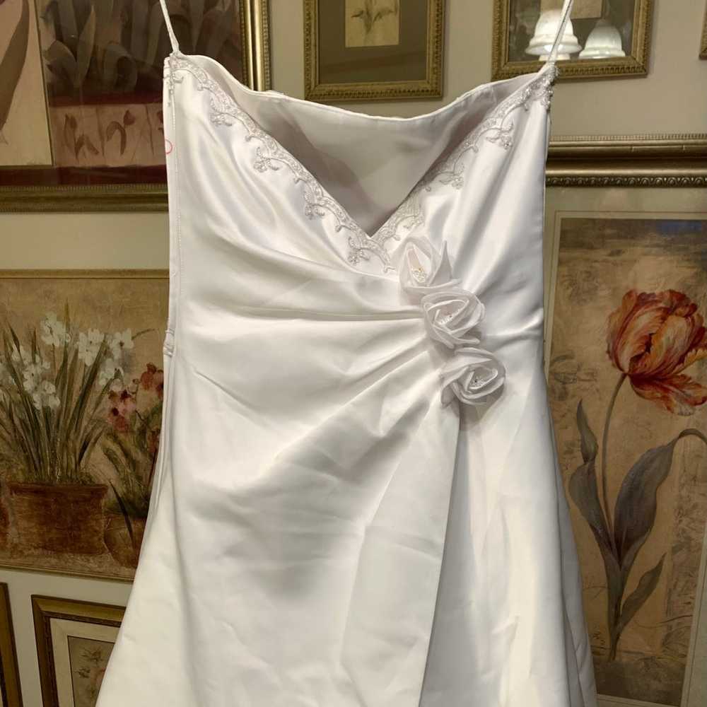 David’s Bridal white satin beaded strapless weddi… - image 5
