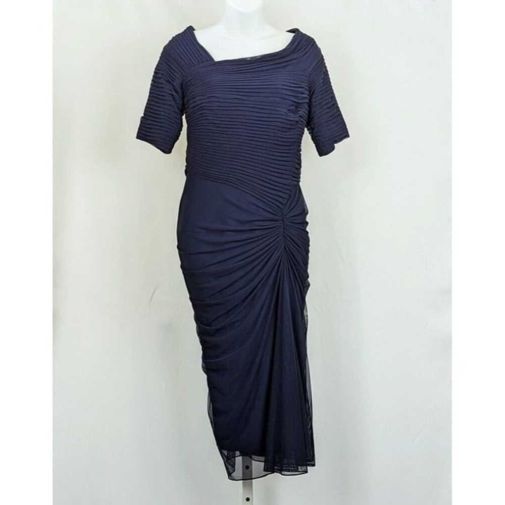 Tadashi Shoji Dress Navy Blue Asymmetric Ruched M… - image 1