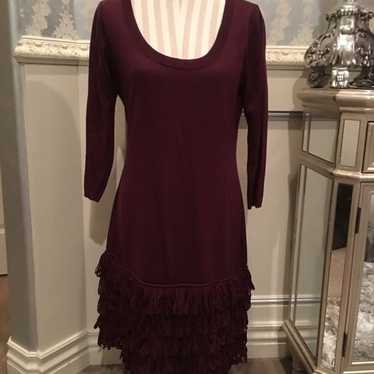 Fringe Lined Hem Cranberry Dress - image 1