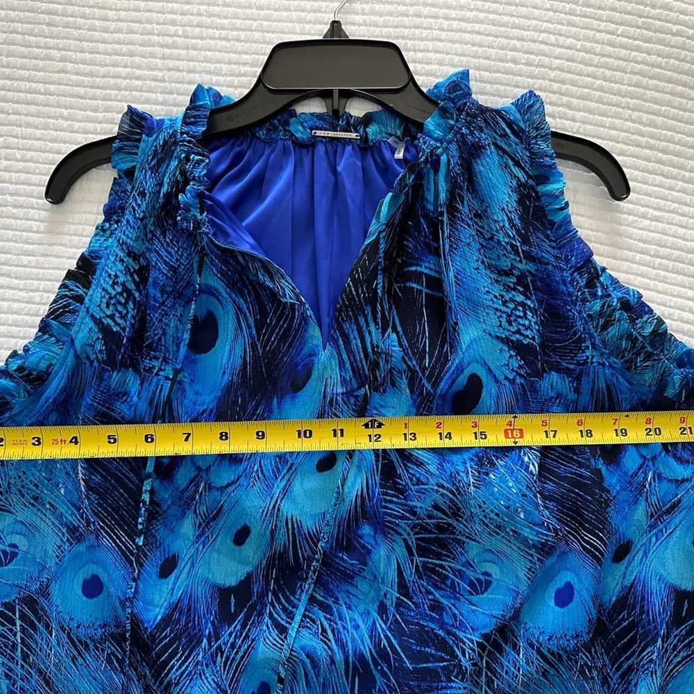 NWOT Elie Tahari Blue Balere Peacock Print Silk D… - image 6