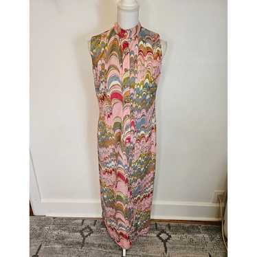 Vintage Leslie Fay Marbled Pink Button Front Maxi 