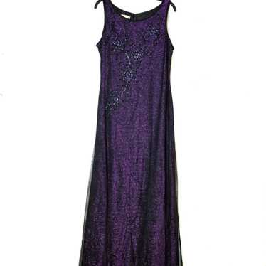 Vintage Purple Black Beaded a-line gown - image 1