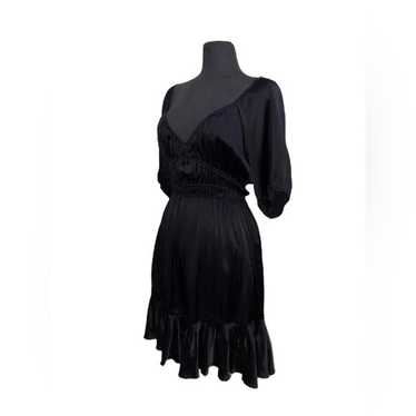 Hale Bob Solid Black Silk Midi Dress V Neck XS