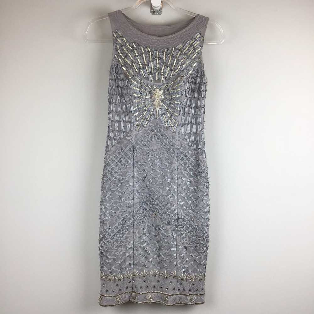 Sue Wong Nocturne Gray & Gold Beaded Dress | 2 - image 4