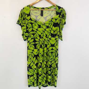 NORMA KAMALI green leaf print short sleeve dress