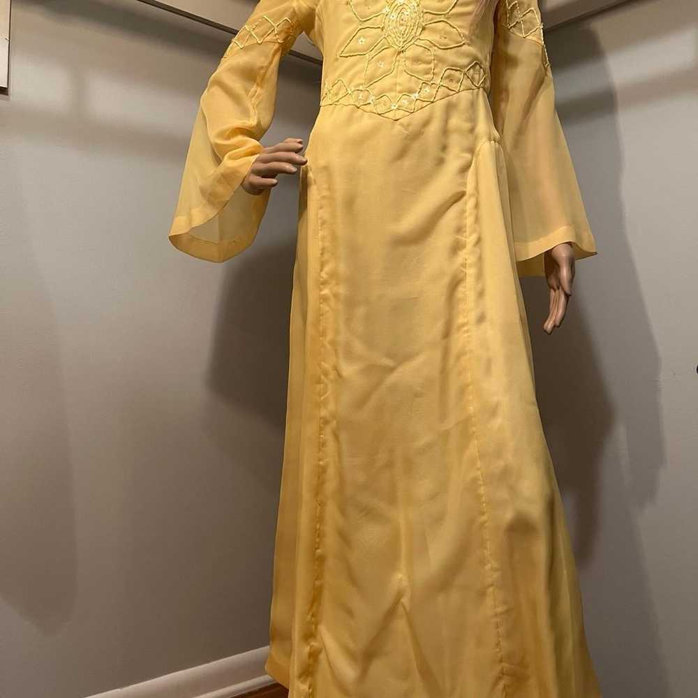 Vintage 70s Bell Sleeve Yellow Dress - image 2