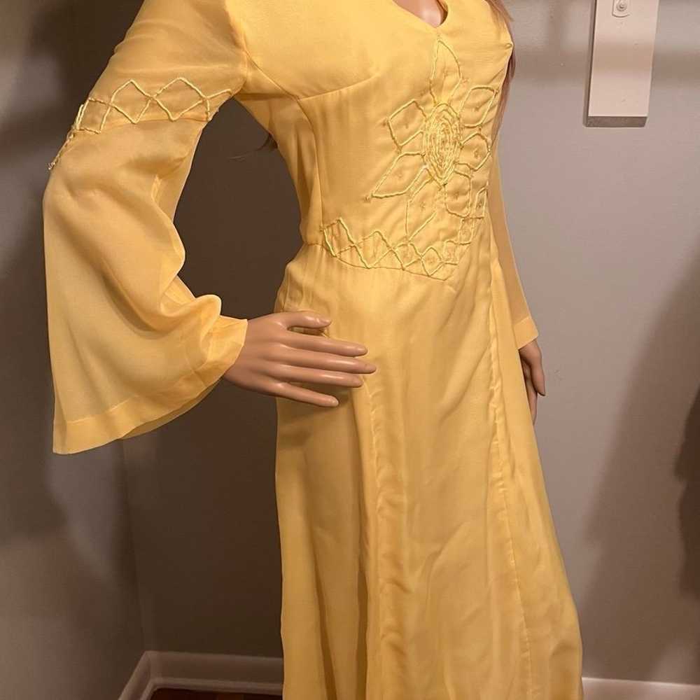 Vintage 70s Bell Sleeve Yellow Dress - image 3