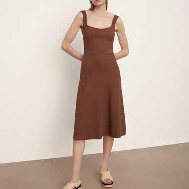 VINCE Brown Rib Sweetheart Neck Camisole Dress