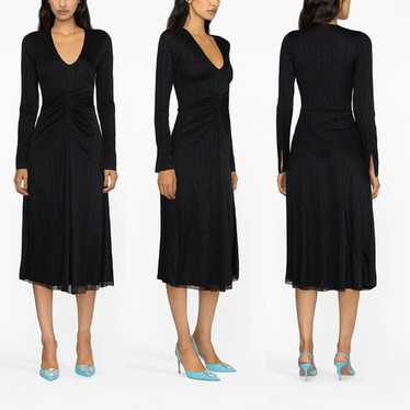 Rotate Sierra Ruched-Detail Black Midi Dress Women