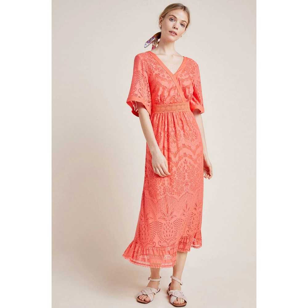 Farm Rio x Anthro Devore Maxi Dress - Coral Lace … - image 1