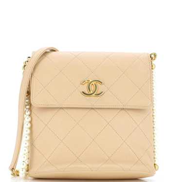Chanel About Pearls Flap Hobo Quilted Calfskin Sm… - image 1