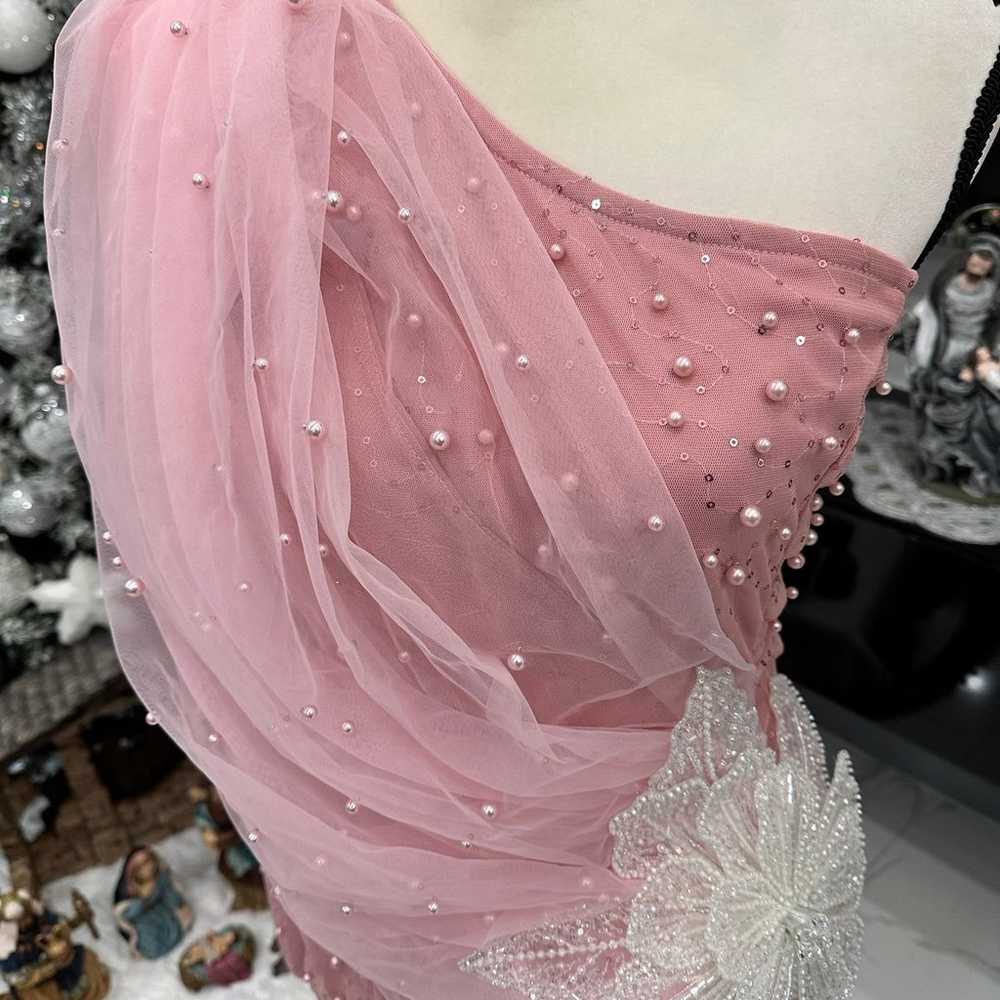 Pink One shoulder Pearl Details Dress - image 3