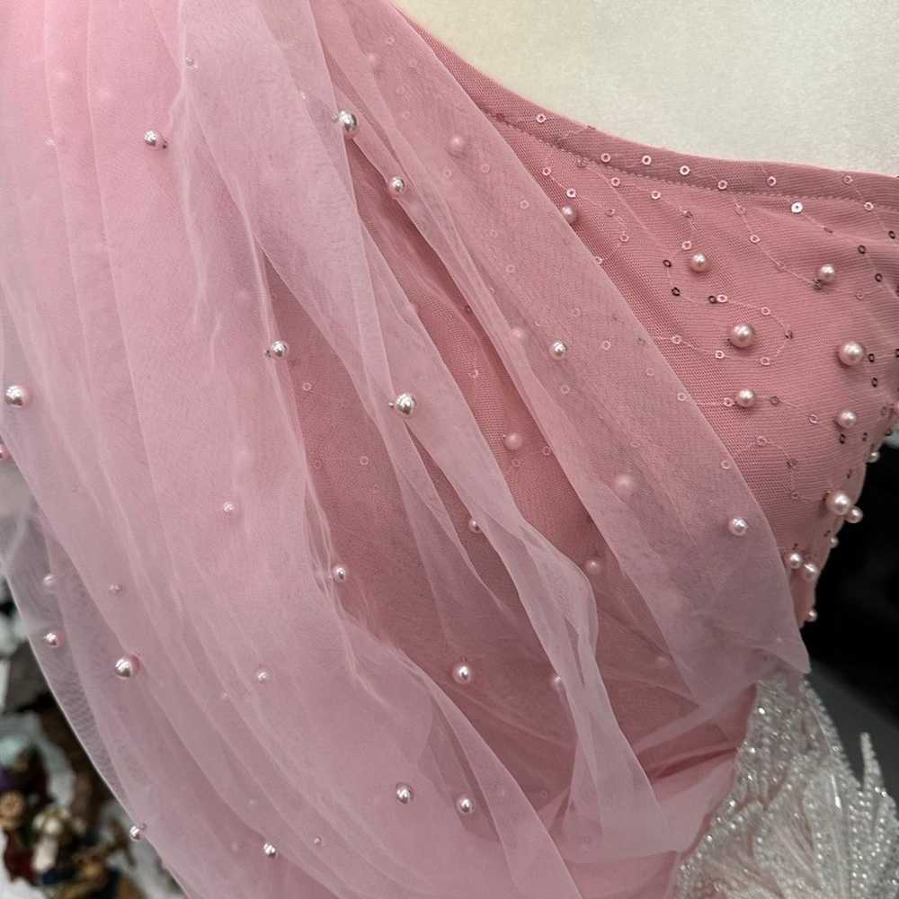 Pink One shoulder Pearl Details Dress - image 6