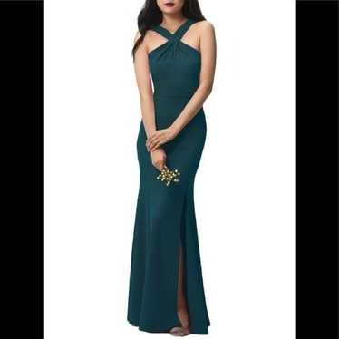 Jenny Yoo Ryland V-Neck Long-Sleeve Open-Back Stretch Velvet Gown