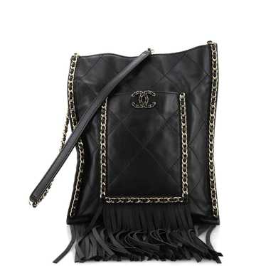 Chanel Fringe Flat Shopping Bag Quilted Calfskin … - image 1