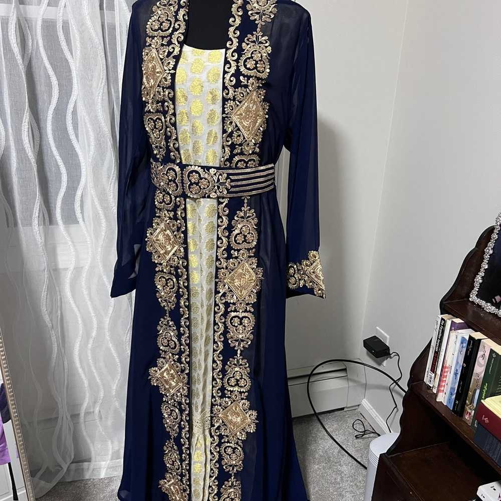 2 pieces Kaftan Dress in Blue and Gold - image 1